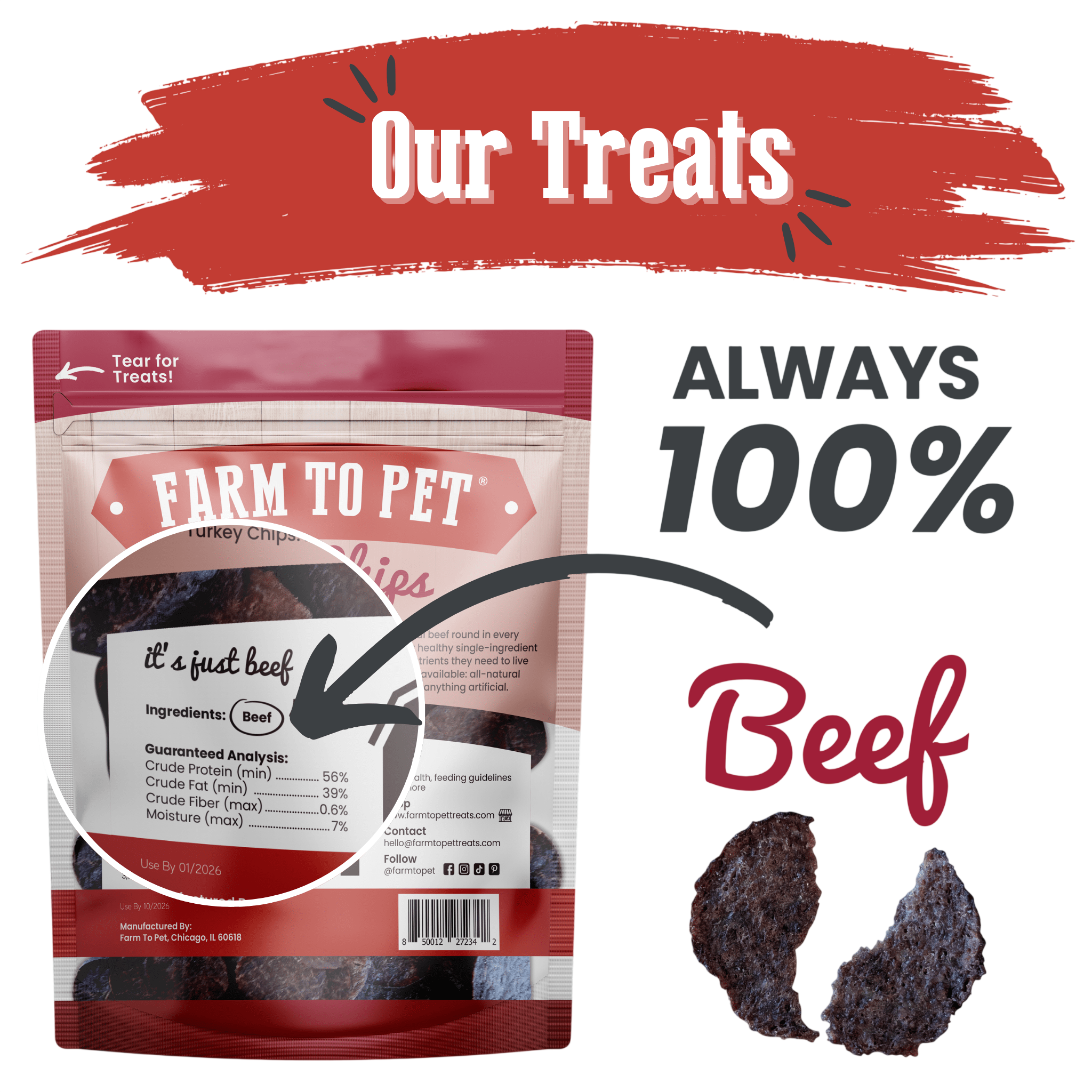 Beef Chips Dog Treats | Single-Ingredient Healthy Treats for Dogs