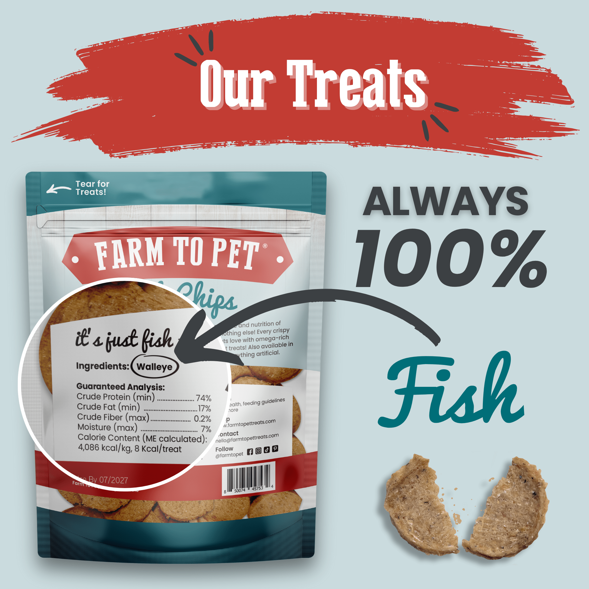Farm to Pet Fish Chips - Wild-Caught Walleye Dog Treats