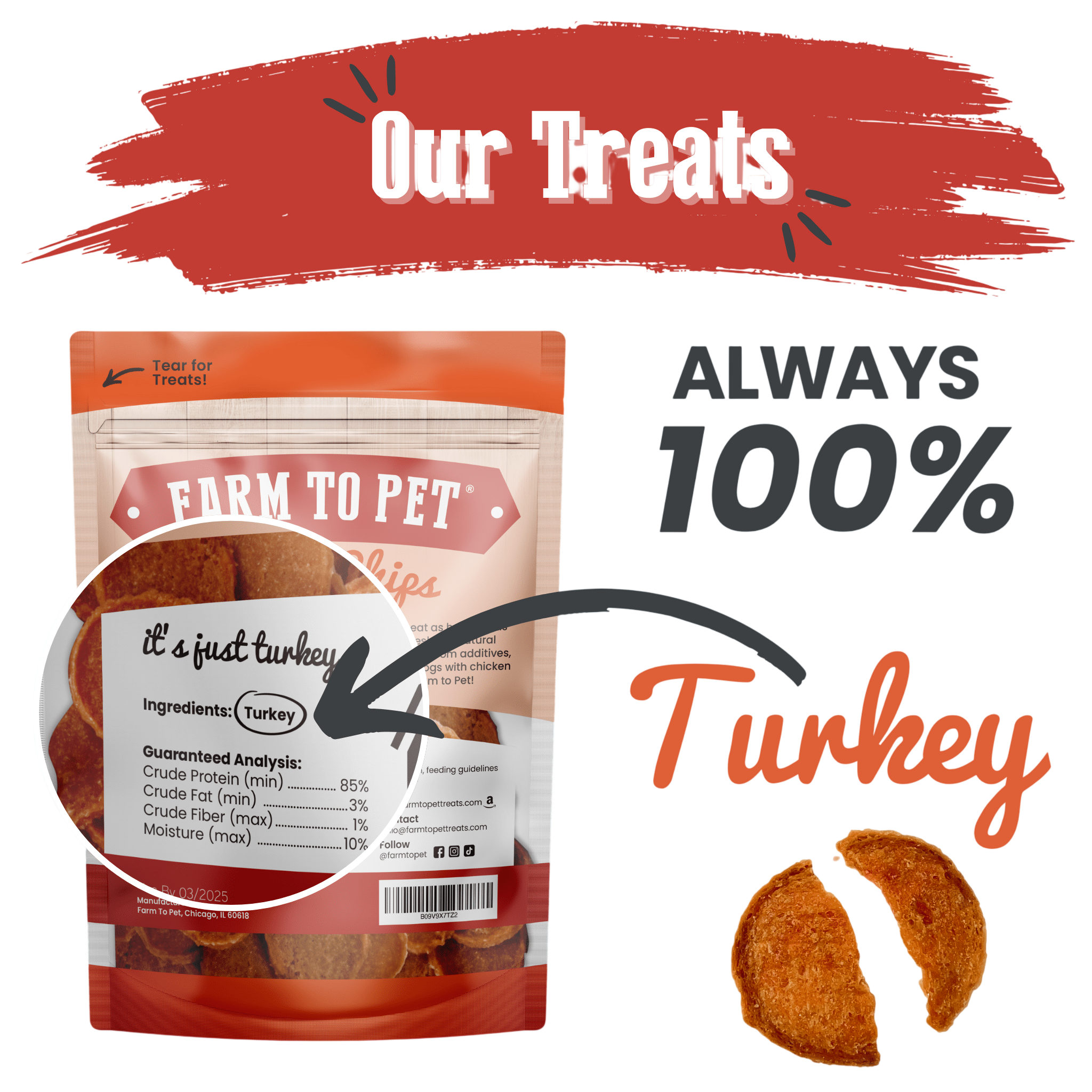 Turkey Chips for Dogs | All-Natural Single-Ingredient Healthy Dog Treats
