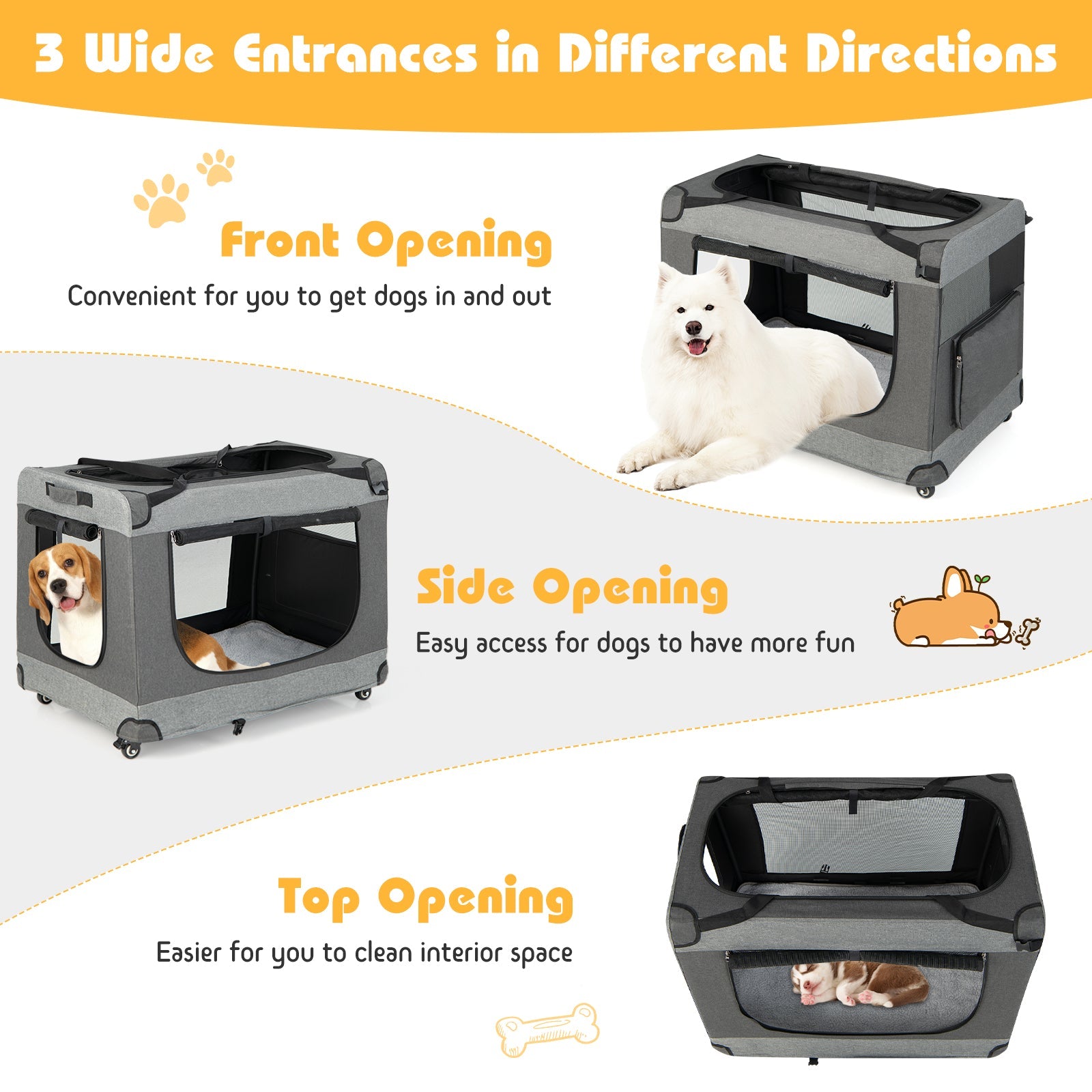 Portable Folding Dog Soft Crate Cat Carrier with 4 Lockable Wheels