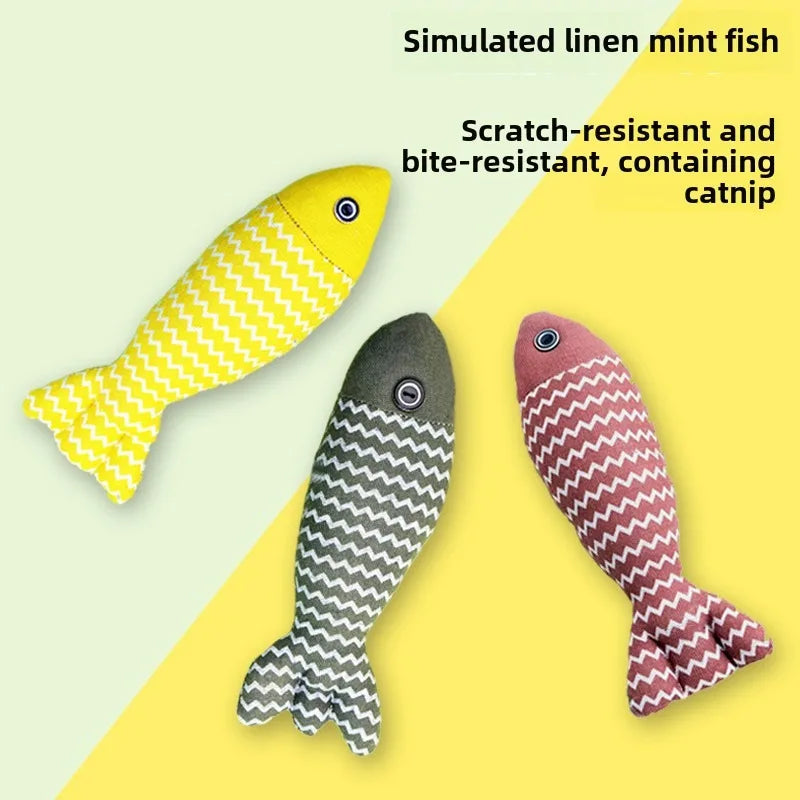Wholesale Linen Fish Catnip Pet Toy Interactive Pet Chewing Toy Catnip Plush Motion Cat Toys