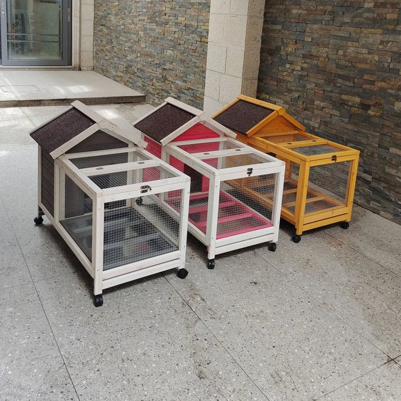 Simple Multi-Pet Cage Rabbits Guinea Pigs Hamsters Squirrels-Wooden Frame Latched Lid Mesh Panels-Extra Large Household Use