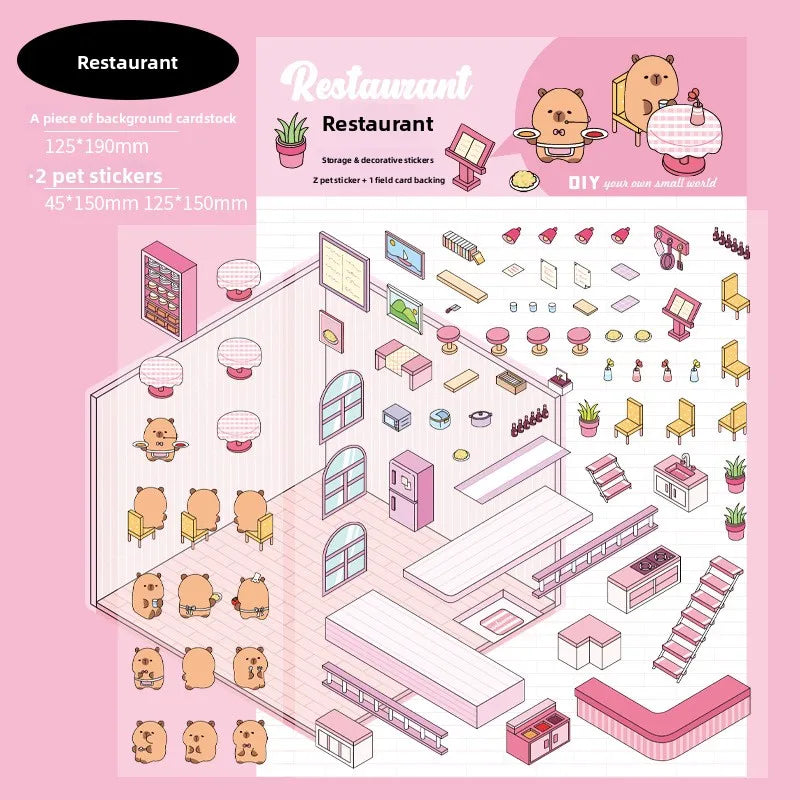 3 Per Pack of Three Dimensional Landscape Stickers Guinea Pig Diary Series Capybara Handbook Diy Scene Stickers 4 Models