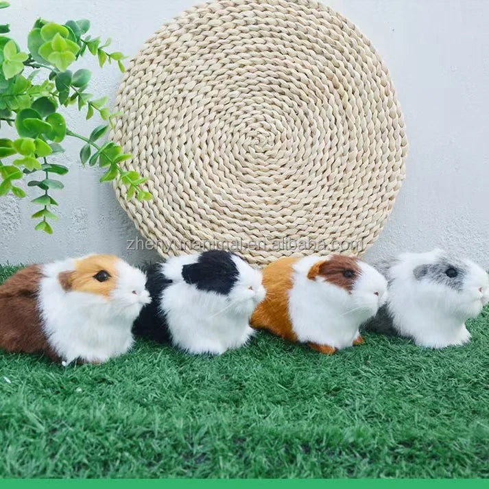 Realistic Faux Fur Hamster & Guinea Pig Figurine Lifelike Small Rodent Model for Desktop Decor,Gift,Educational&Photography Prop