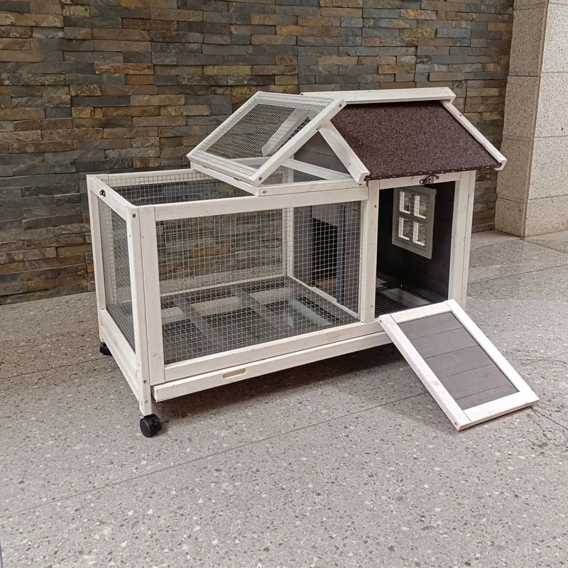 Simple Multi-Pet Cage Rabbits Guinea Pigs Hamsters Squirrels-Wooden Frame Latched Lid Mesh Panels-Extra Large Household Use