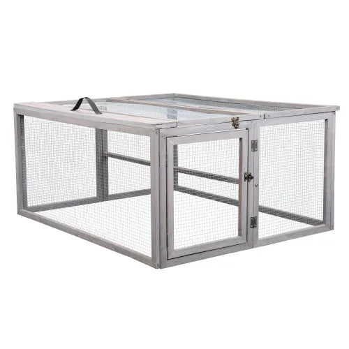 Portable Grey FCJ Folding Rabbit Hutch Wooden Guinea Pig Runway with Perch Pole Outdoor Animal Cage