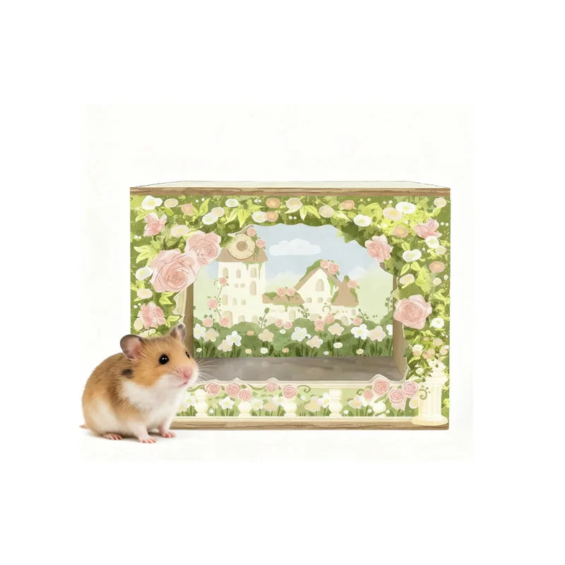 Original Design Eco-Friendly Solid Wood Spring-Themed Large Hamster Hide Small Animal Cage