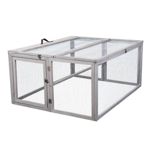 Portable Grey FCJ Folding Rabbit Hutch Wooden Guinea Pig Runway with Perch Pole Outdoor Animal Cage
