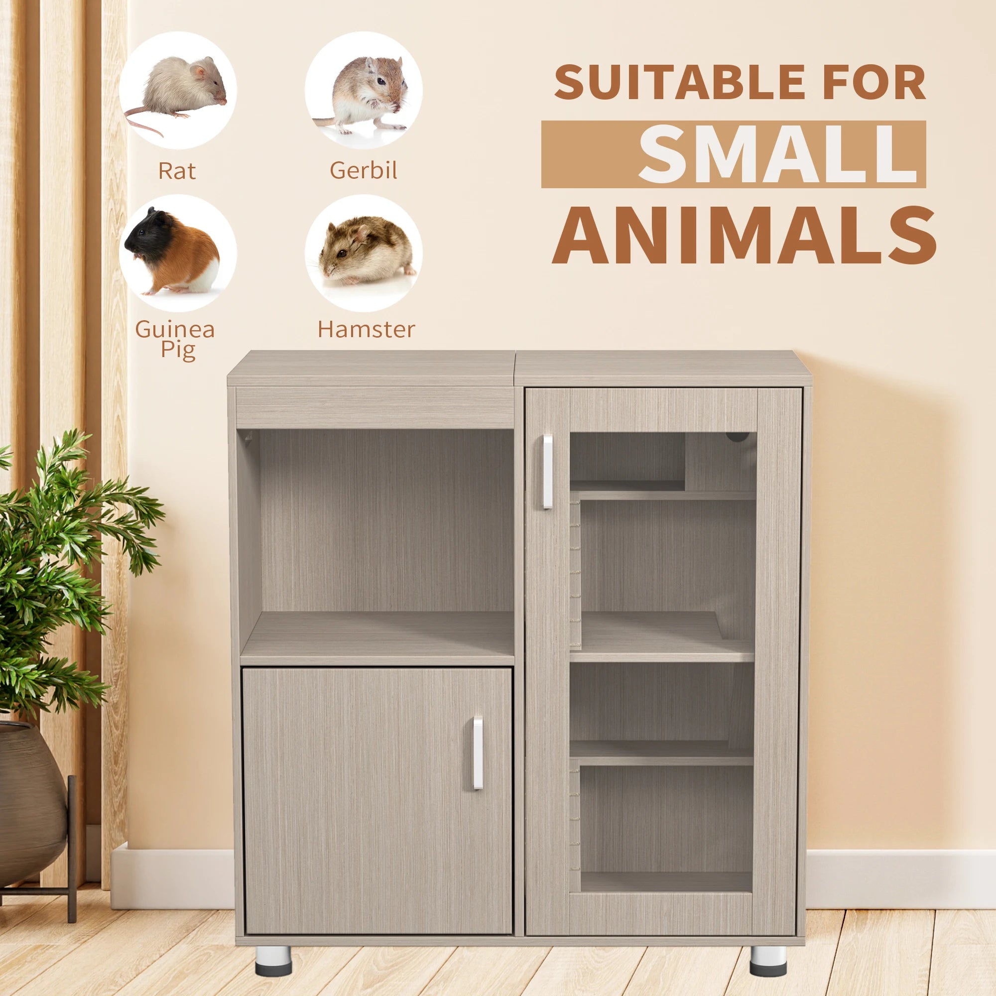 Guinea Pig Cages 4-Tier Hamster Cage Wood with Storage Cabinet House for Rat Chinchilla