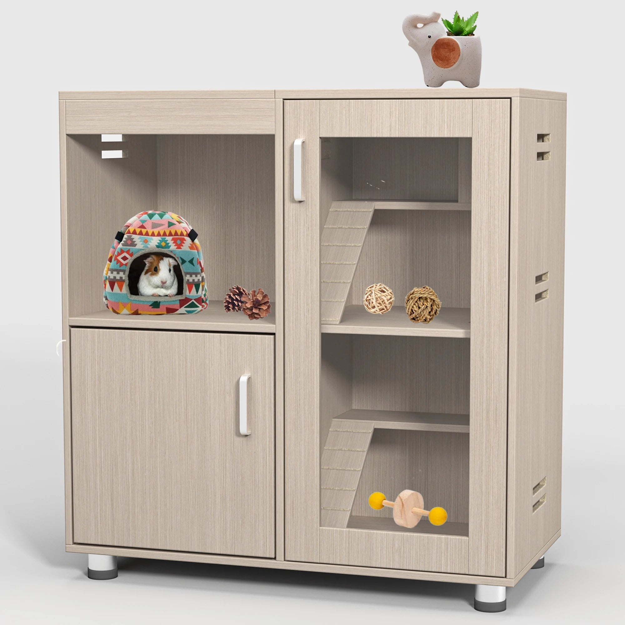 Guinea Pig Cages 4-Tier Hamster Cage Wood with Storage Cabinet House for Rat Chinchilla