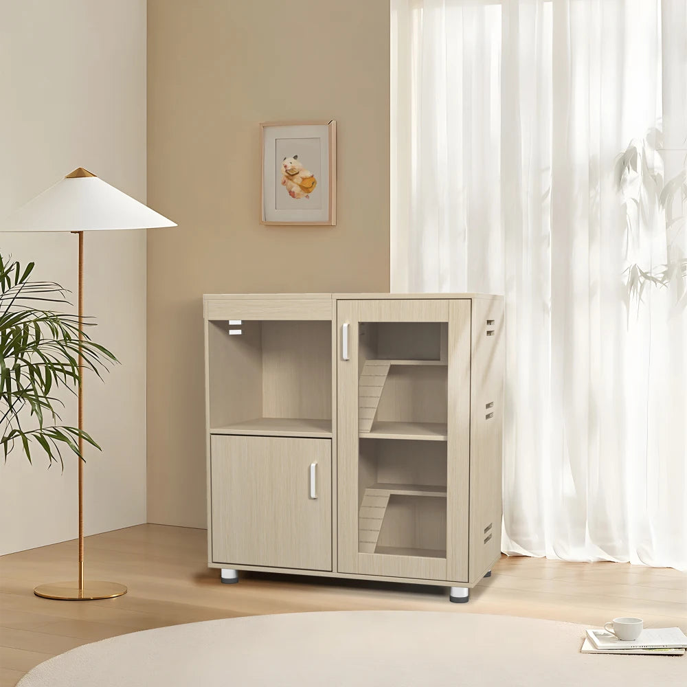 Hamster Cage, Small Animal Cage for Chinchilla/Rat, 4-Tier Guinea Pig Cage Wood with Acrylic Windows, Storage Cabinet