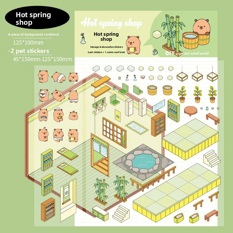 3 Per Pack of Three Dimensional Landscape Stickers Guinea Pig Diary Series Capybara Handbook Diy Scene Stickers 4 Models