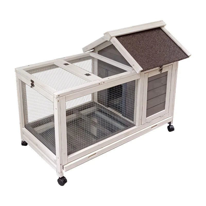 Simple Multi-Pet Cage Rabbits Guinea Pigs Hamsters Squirrels-Wooden Frame Latched Lid Mesh Panels-Extra Large Household Use