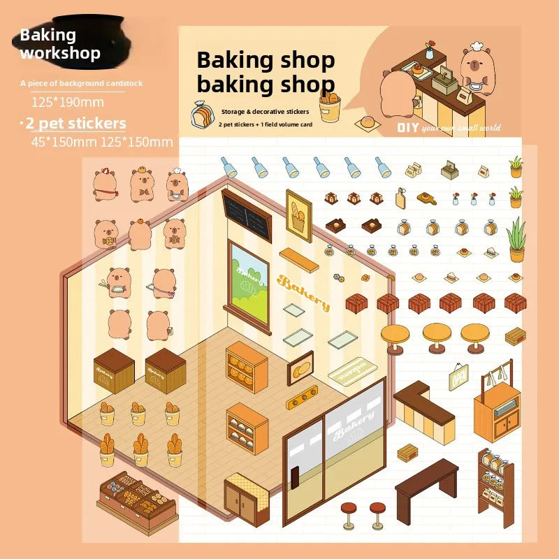 3 Per Pack of Three Dimensional Landscape Stickers Guinea Pig Diary Series Capybara Handbook Diy Scene Stickers 4 Models