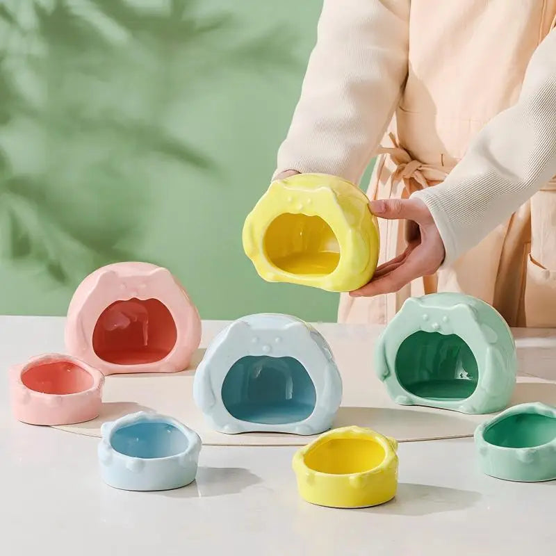 Hamster Ceramic Nest,small Pet Food Basin, Bowl,box,anti-tipping Water Bottle,water Dispenser,summer Cooling Ice House Landscape
