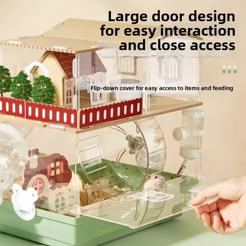 3-Story Hamster Mansion Large Transparent Habitat Syrian Large Full Ventilation Acrylic Cage Deep Base Complete DIY Natural