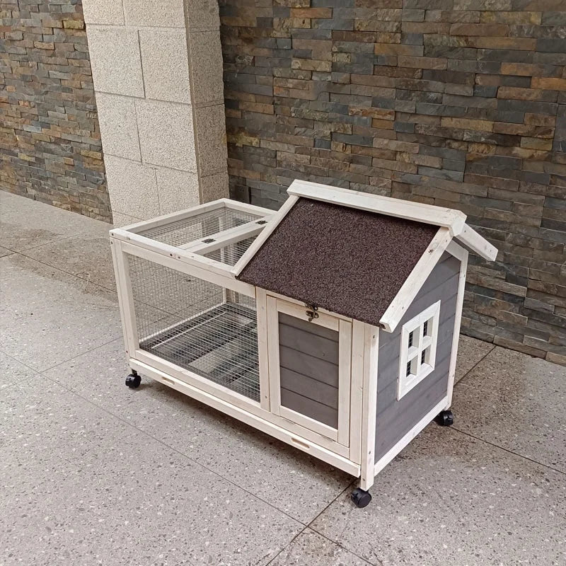 Simple Multi-Pet Cage Rabbits Guinea Pigs Hamsters Squirrels-Wooden Frame Latched Lid Mesh Panels-Extra Large Household Use