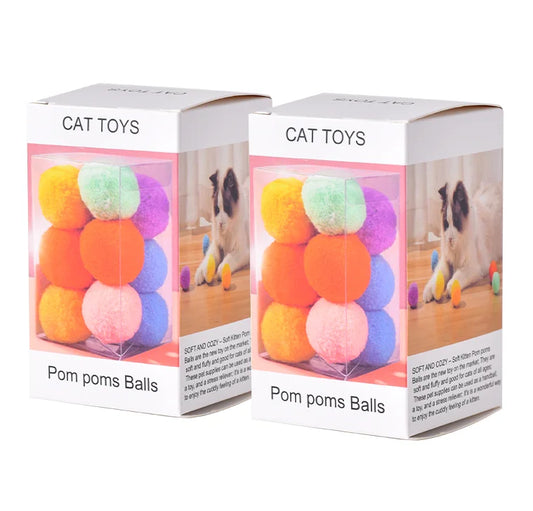 Polyester Rope Cat Toy - Colorful Pom Pom Balls for Teeth Cleaning