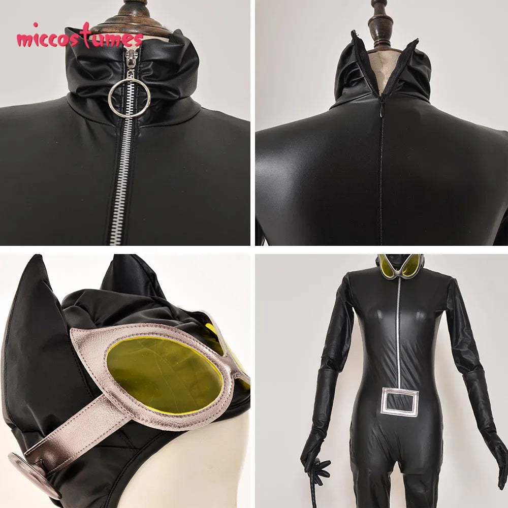 Miccostumes Cat Suit Kitty Cosplay Costume Black Bodysuit Jumpsuit Woman Halloween Cosplay Costume