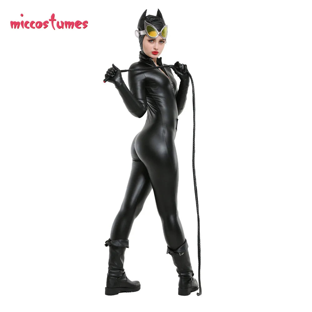 Miccostumes Cat Suit Kitty Cosplay Costume Black Bodysuit Jumpsuit Woman Halloween Cosplay Costume