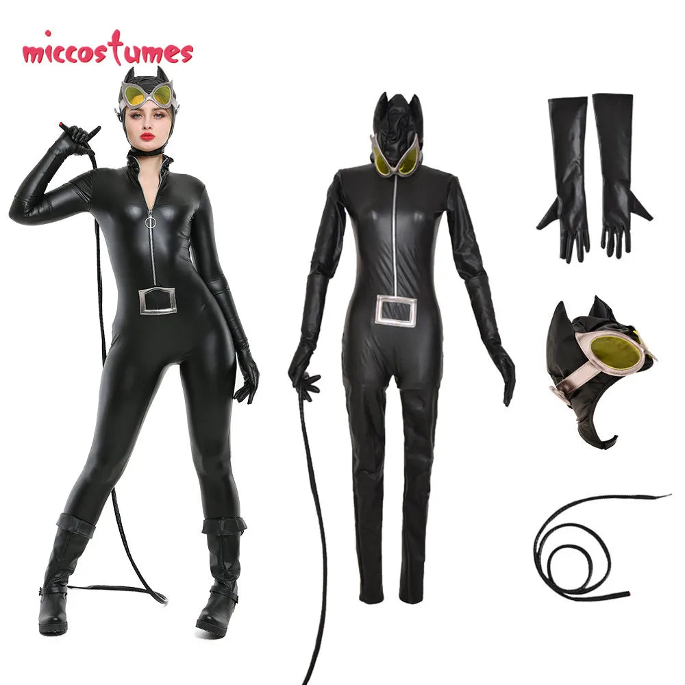 Miccostumes Cat Suit Kitty Cosplay Costume Black Bodysuit Jumpsuit Woman Halloween Cosplay Costume