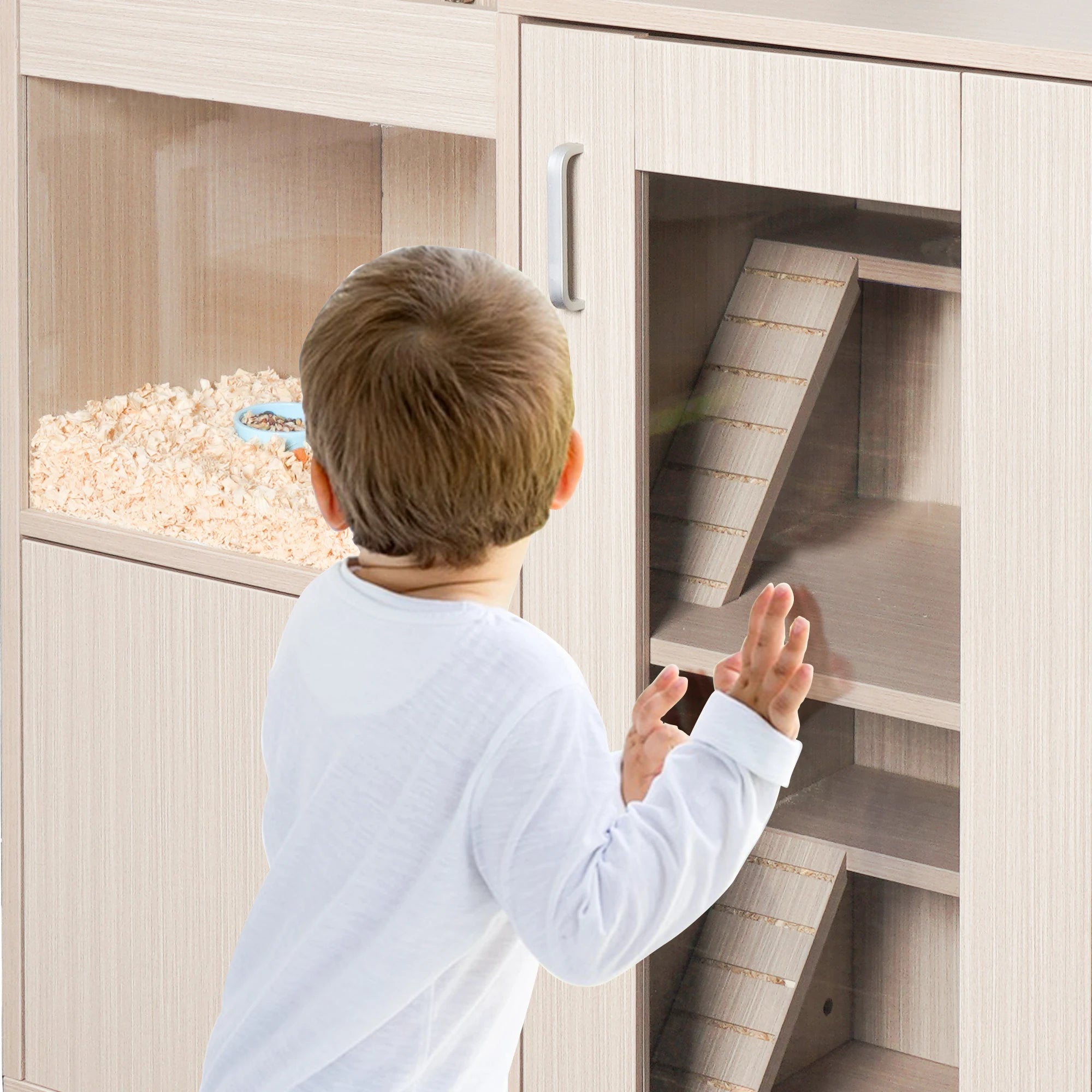Guinea Pig Cages 4-Tier Hamster Cage Wood with Storage Cabinet House for Rat Chinchilla