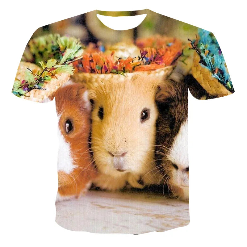 New Hamster Guinea Pig 3d Printing Men's T-shirt Girls Casual Short-sleeved Oversized Hip-hop Sports And Fitness Breathable Top