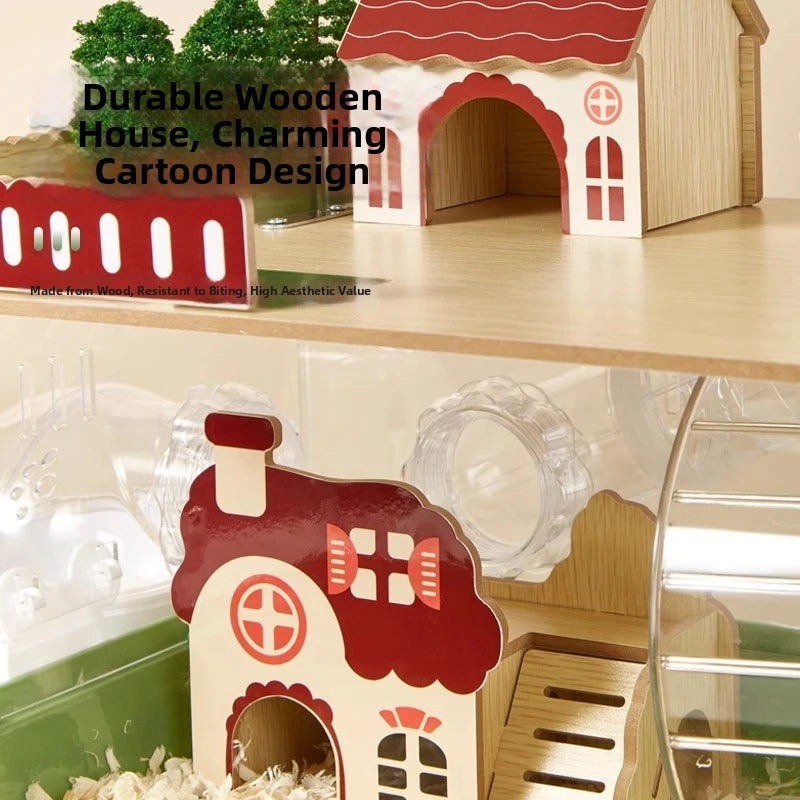 3-Story Hamster Mansion Large Transparent Habitat Syrian Large Full Ventilation Acrylic Cage Deep Base Complete DIY Natural