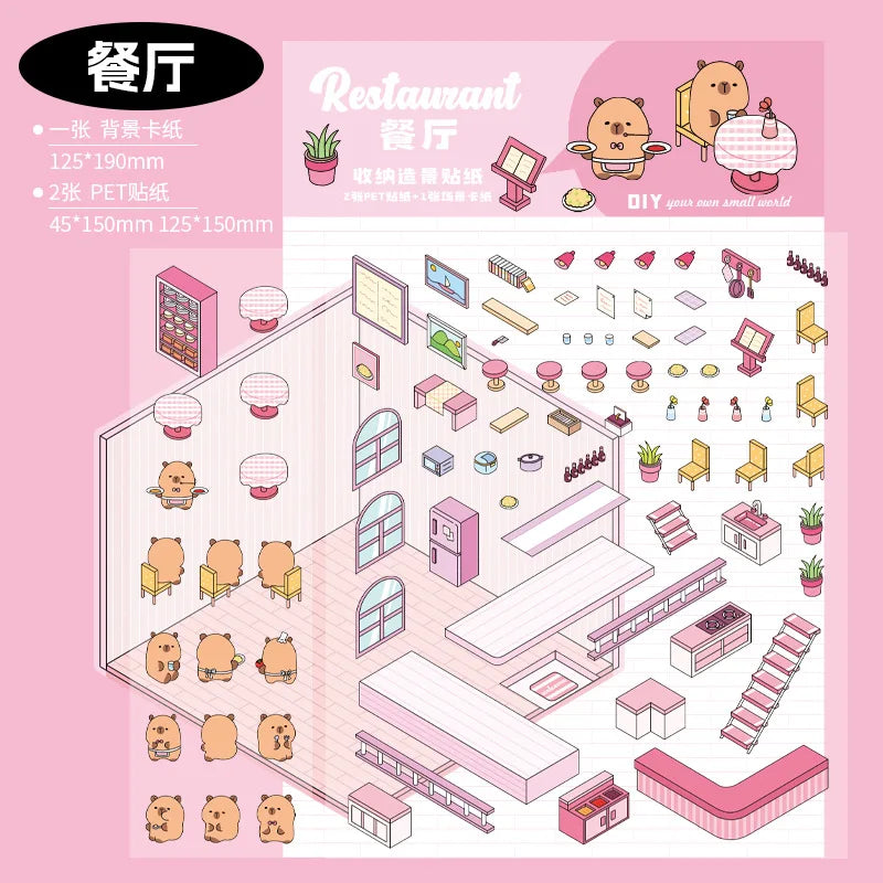 3 Per Pack of Three Dimensional Landscape Stickers Guinea Pig Diary Series Capybara Handbook Diy Scene Stickers 4 Models