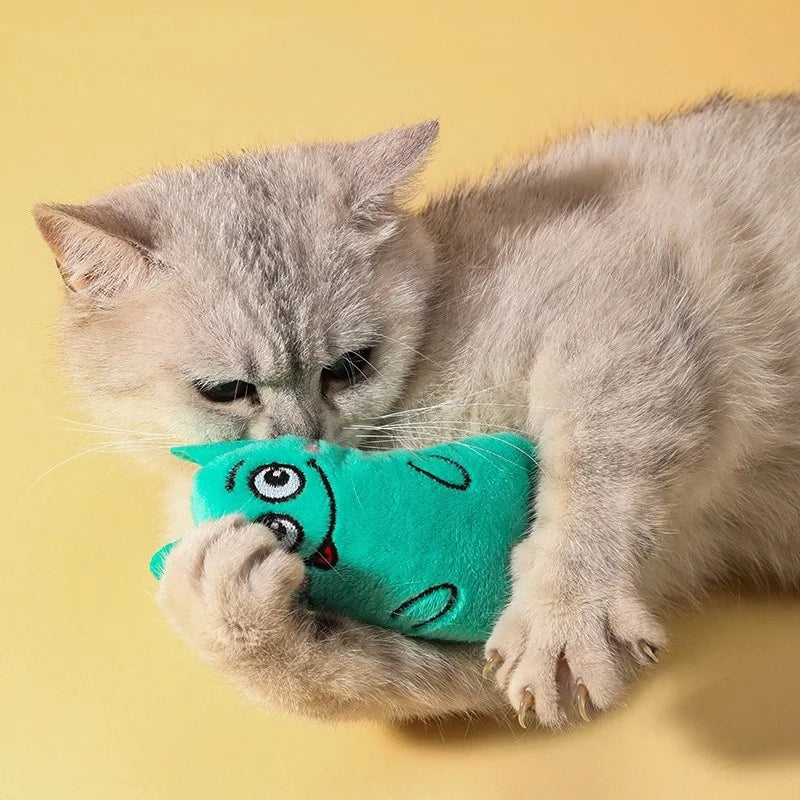 Wholesale Pet Cat Supplies Catnip Kitten Cat Toys Cute Expression With Tail Thumb Plush Toy Cartoon Toys for Dogs Cats