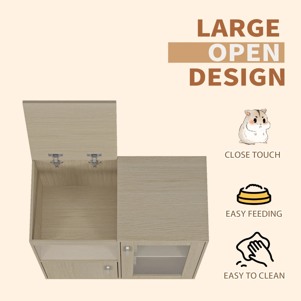 Hamster Cage, Small Animal Cage for Chinchilla/Rat, 4-Tier Guinea Pig Cage Wood with Acrylic Windows, Storage Cabinet