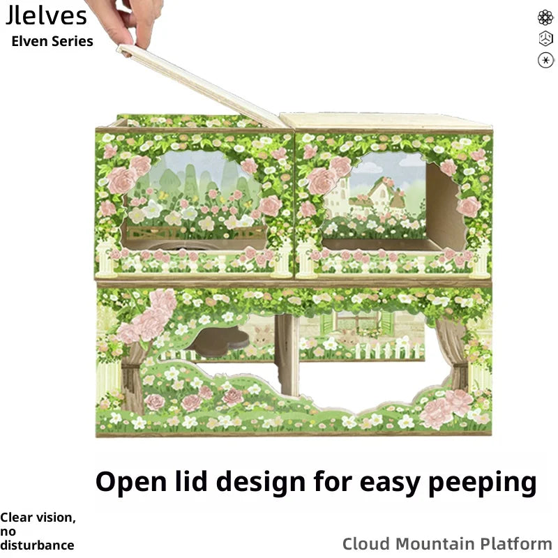 Original Design Eco-Friendly Solid Wood Spring-Themed Large Hamster Hide Small Animal Cage