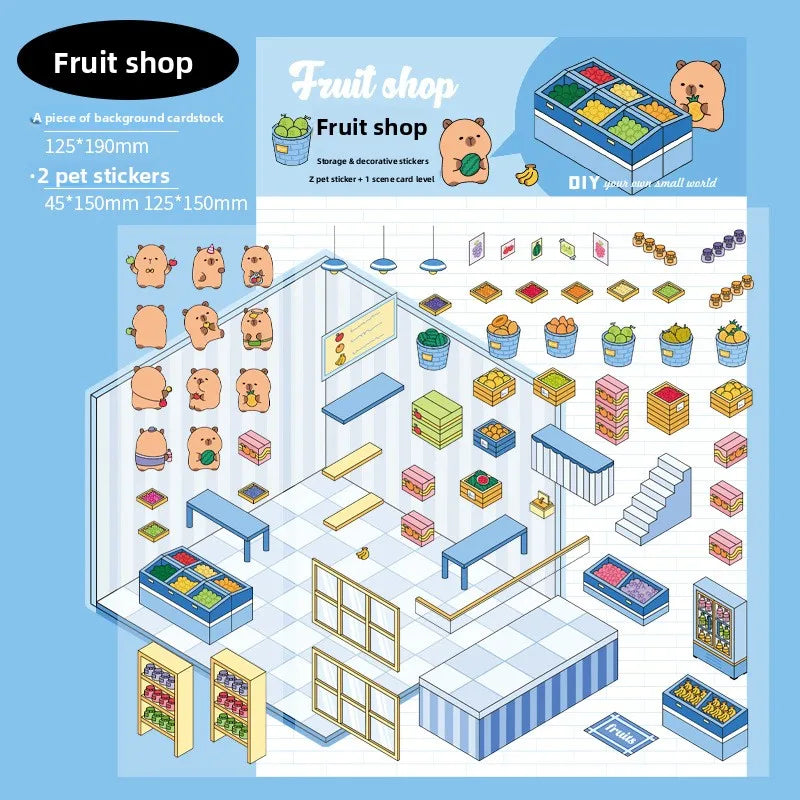 3 Per Pack of Three Dimensional Landscape Stickers Guinea Pig Diary Series Capybara Handbook Diy Scene Stickers 4 Models