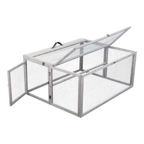 Portable Grey FCJ Folding Rabbit Hutch Wooden Guinea Pig Runway with Perch Pole Outdoor Animal Cage