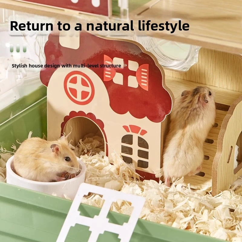 3-Story Hamster Mansion Large Transparent Habitat Syrian Large Full Ventilation Acrylic Cage Deep Base Complete DIY Natural