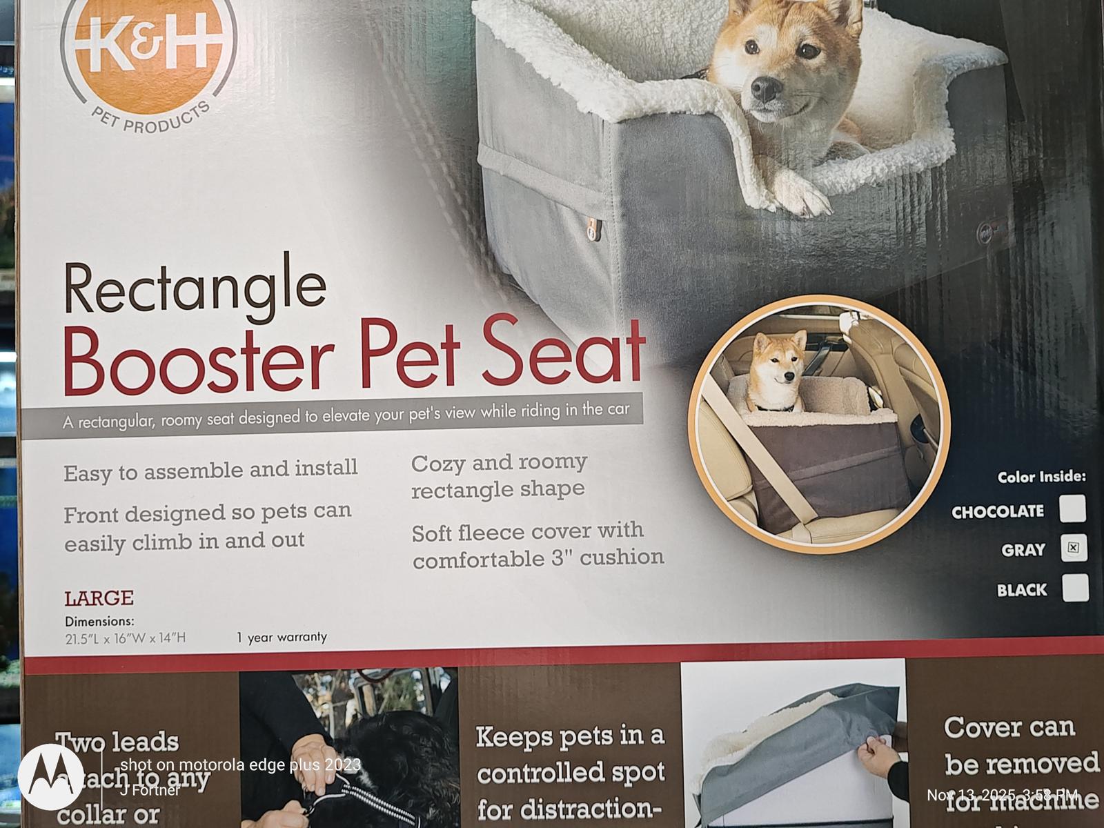 K&H Rectangle Pet Booster Pet Dog Car Seat - Large Grey