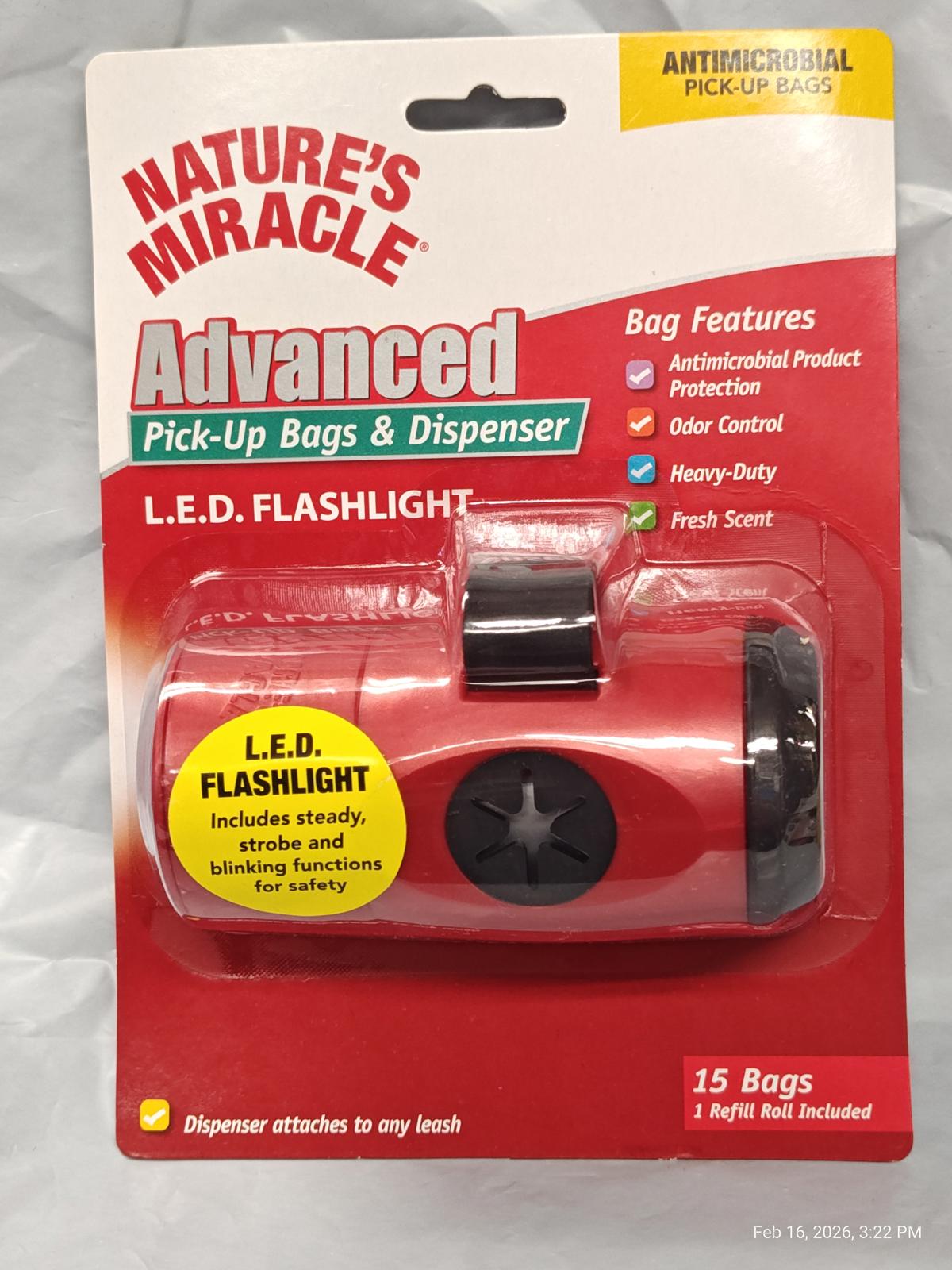 Nature's Miracle Advanced Pick-up Bags & Dispenser and LED Flashlight 15 Bags