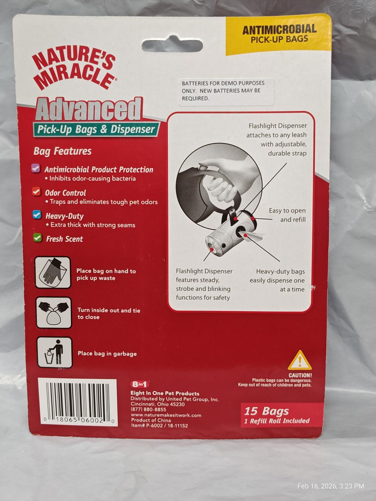 Nature's Miracle Advanced Pick-up Bags & Dispenser and LED Flashlight 15 Bags