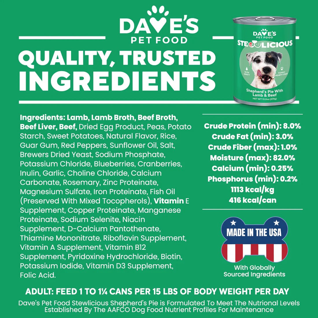 Dave's Stewlicious Shepard's Pie w/Lamb & Beef Wet Dog Food (13.2oz)