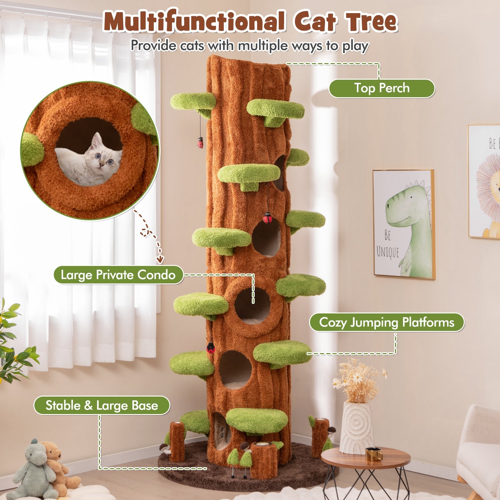 90.5 Inch Tall Multifunctional Cat Tree with Private Condos for Indoor Cats-Brown