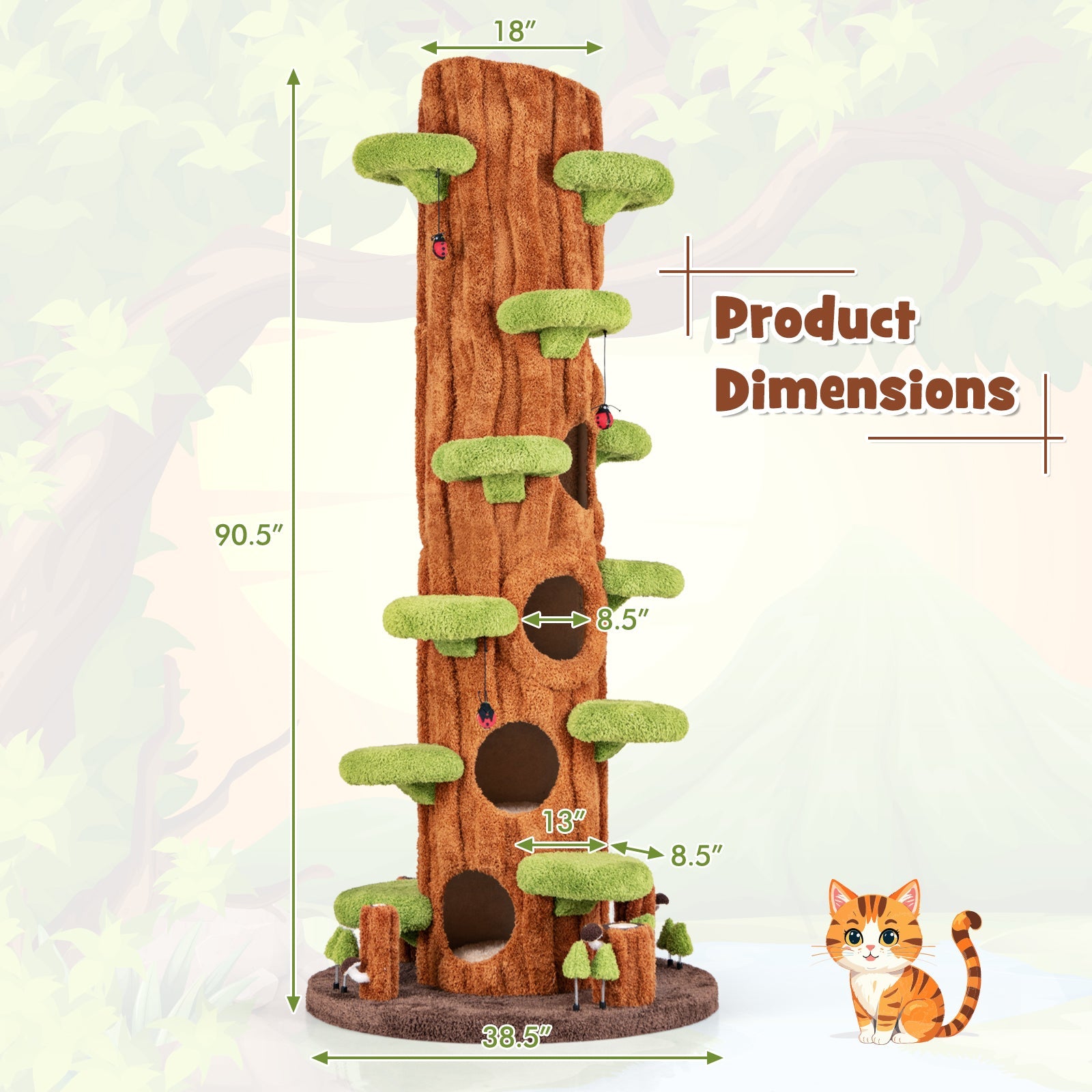 90.5 Inch Tall Multifunctional Cat Tree with Private Condos for Indoor Cats-Brown