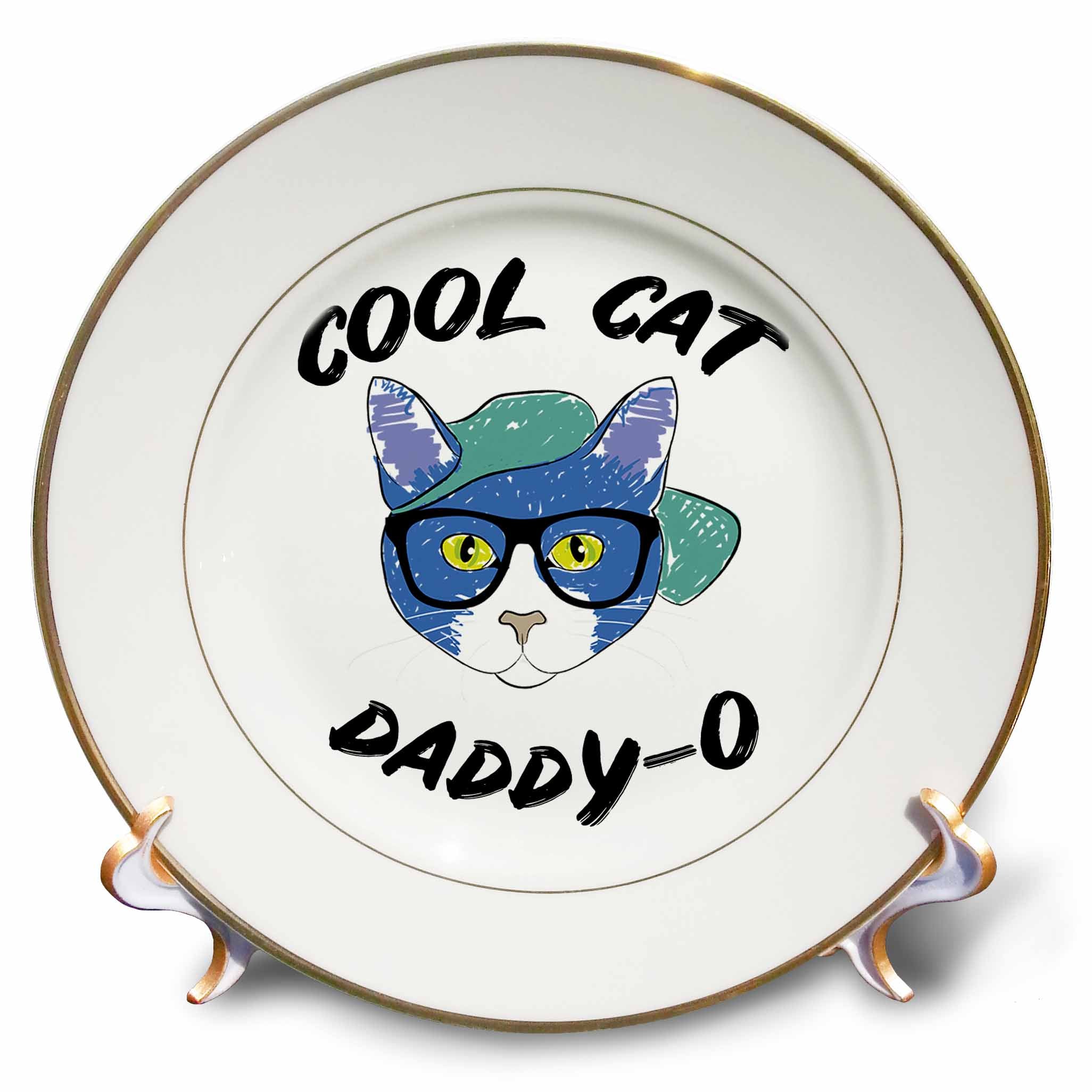 3dRose Cool Cat Daddy-o with clipart of a cat in a hat and glasses. - Plates (cp_337805)