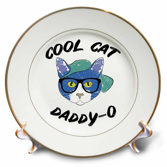 3dRose Cool Cat Daddy-o with clipart of a cat in a hat and glasses. - Plates (cp_337805)