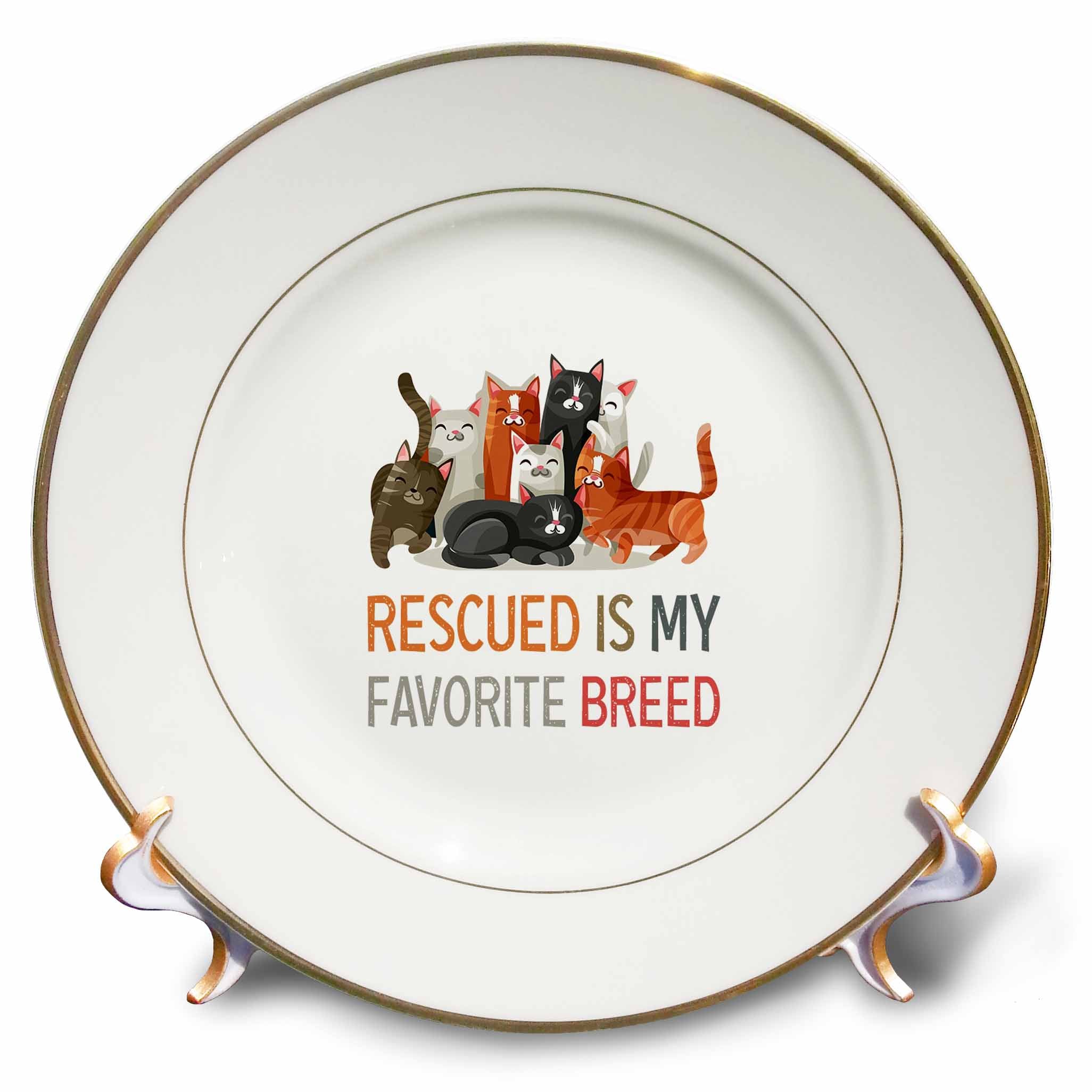 3dRose Plate - Cute Cats - Rescued is My Favorite Breed for Cat Lovers