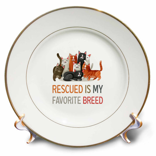 3dRose Plate - Cute Cats - Rescued is My Favorite Breed for Cat Lovers