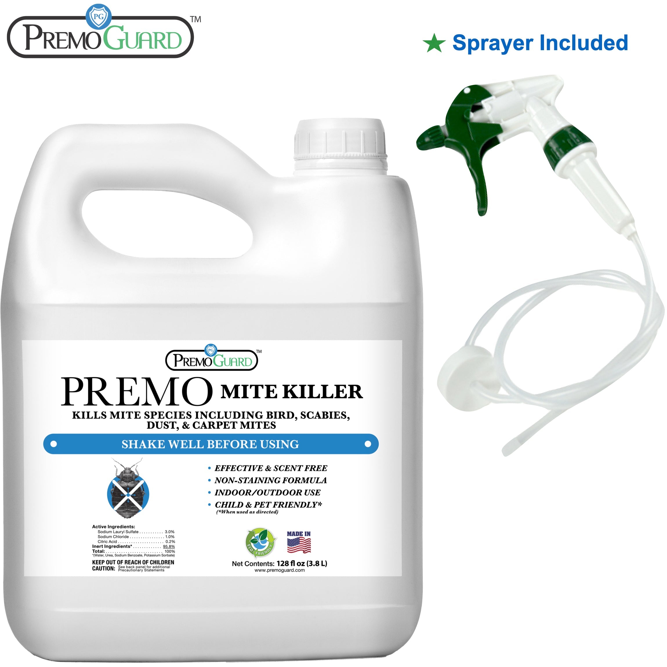 Premo Guard Mite Killer Spray - 128 oz Natural & Non-Toxic