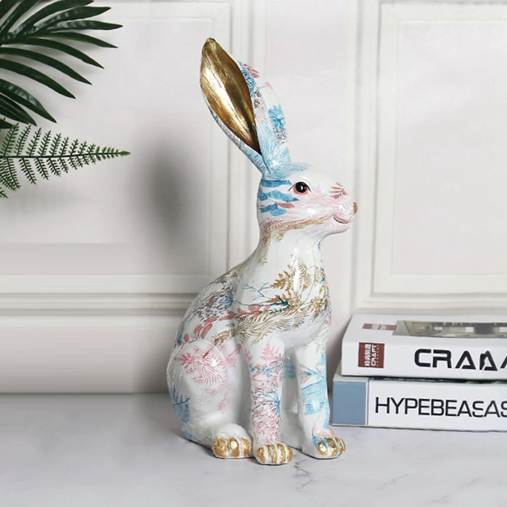 Rabbit Statue Resin Lifelike Rabbit Sculpture Rabbit Decoration Easter Bunny Ornament for Home Office Desktop