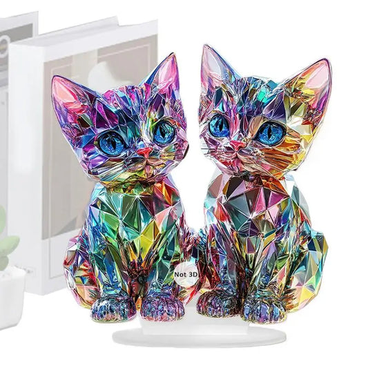 Colorful 2D Acrylic Cat Figurine - Modern Desktop Sculpture 9.8"