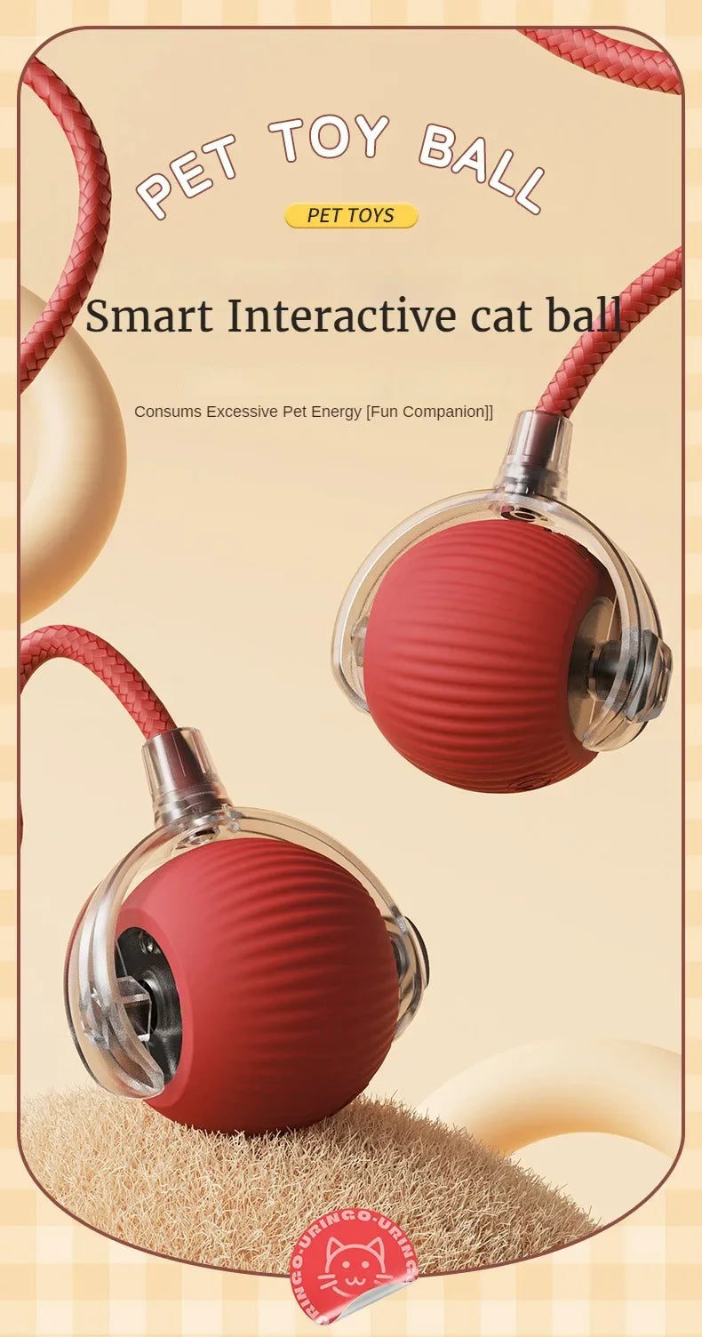 New Cat Interactive Ball Toy Automatic Rolling Ball Faux Tail Rechargeable Smart Pet Electric Toy Dog Cat Training Imitate Mouse