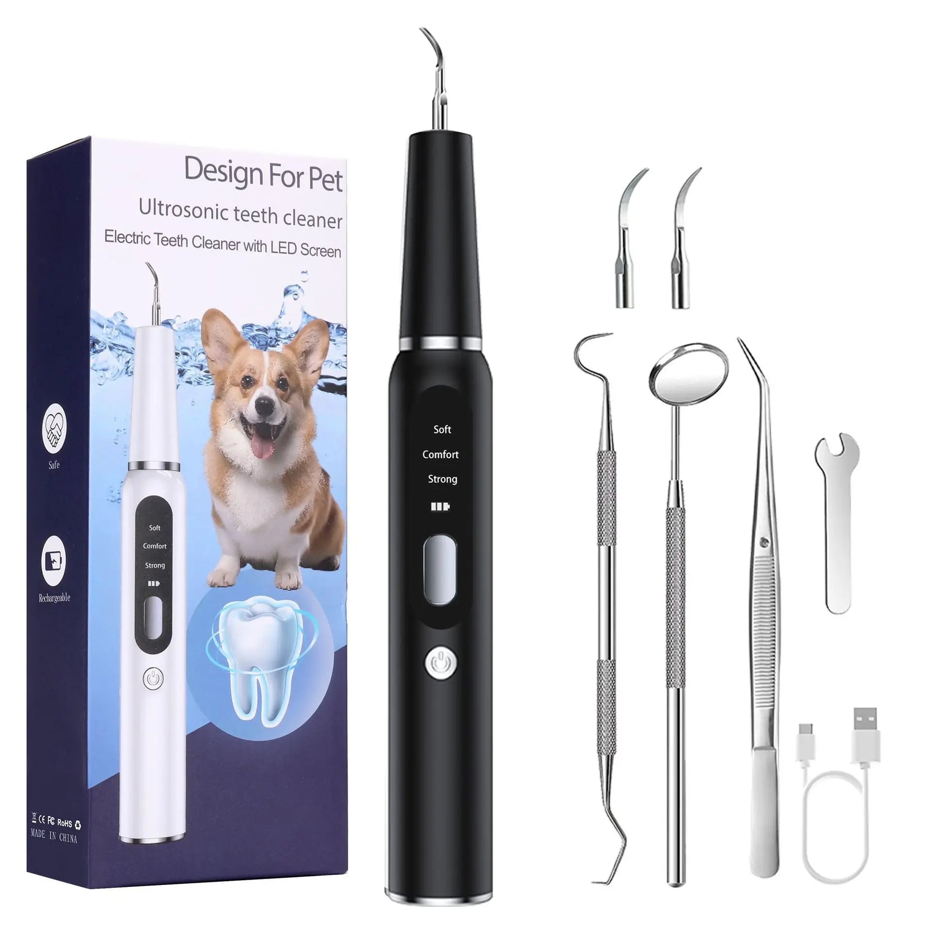 Dog Use Ultrasonic Tooth Cleaner Dog Cat Pet Dental Scaler for Tartar Removal Teeth Cleaning Tool with LED Light